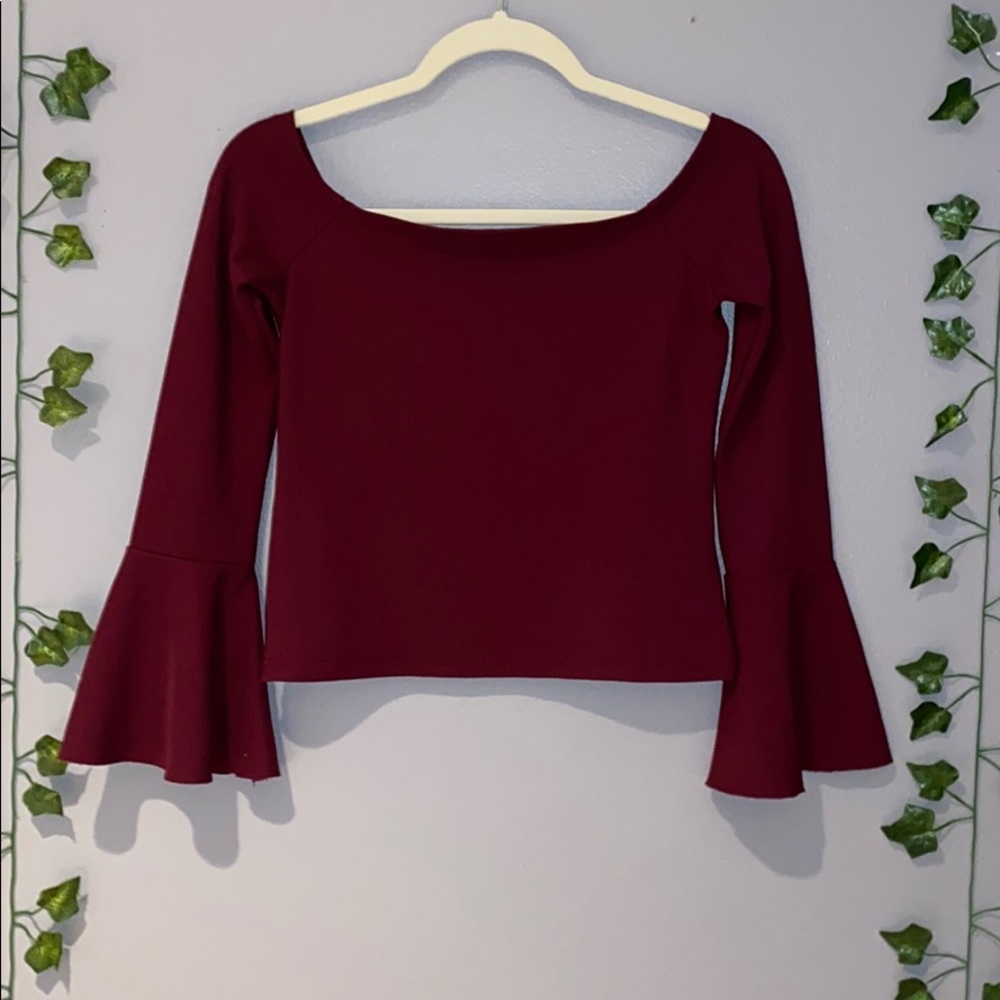 Women’s Nordstrom Maroon Off Shoulder Long Sleeve Blouse Small - Picture 3 of 16